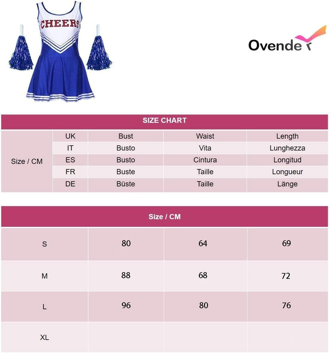 Vestito Cheerleader Costume Pom Poms Fancy Dress Carnevale Natale Halloween Donna Adulto Cosplay Festa Party Ballo