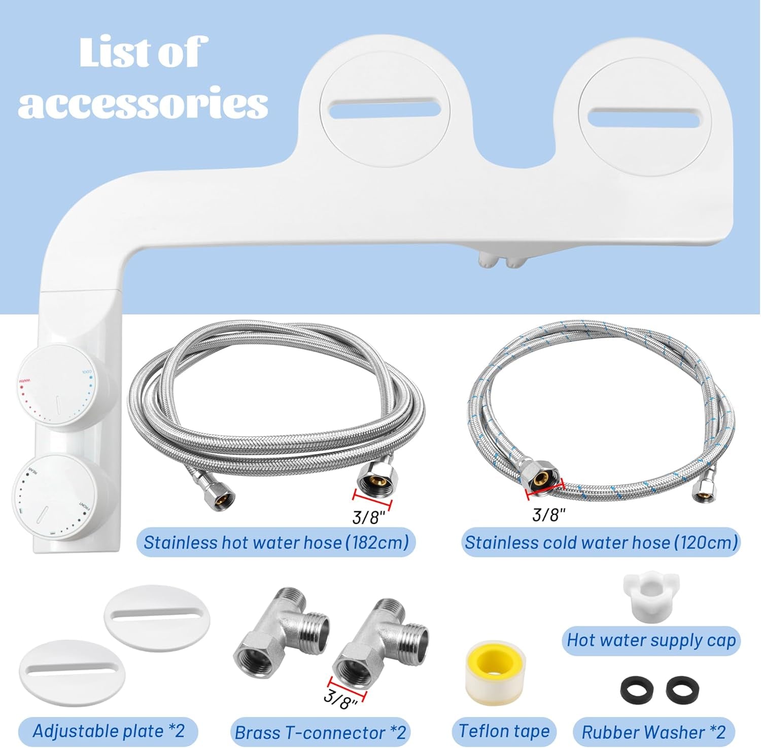 Bidet Ultra Sottile E Minimalista per Acqua Fredda E Calda Con 2 Tubi Intrecciati in Acciaio Inossidabile Doppio Ugello Autopulente Retrattile Pressostato Regolabile