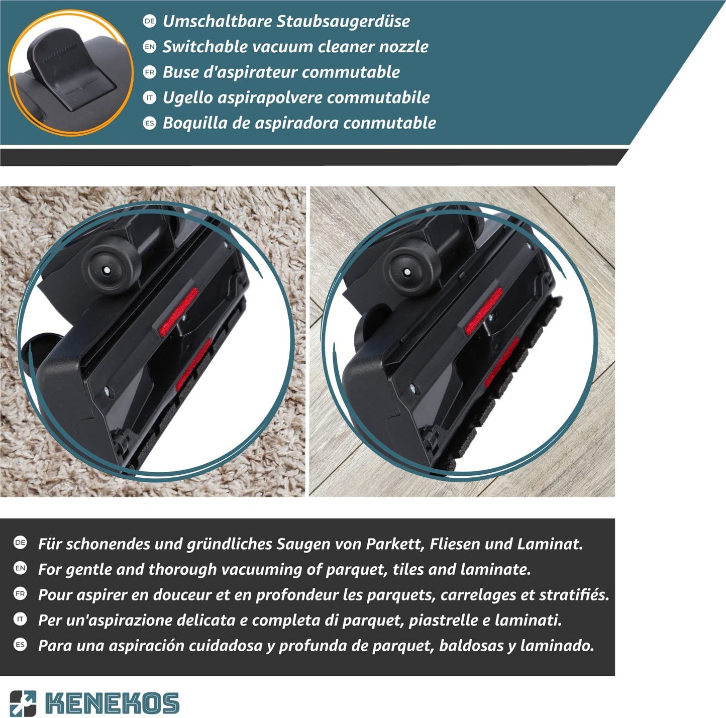 - Bocchetta per Aspirapolvere 35/32 Mm, Bocchetta Universale per Pavimenti Con 2 Rulli, Alzafilo E Spazzola, Incl. Adattatore Di Collegamento, Compatibile Con Miele, Aeg,Siemens,Bosch,Kärcher