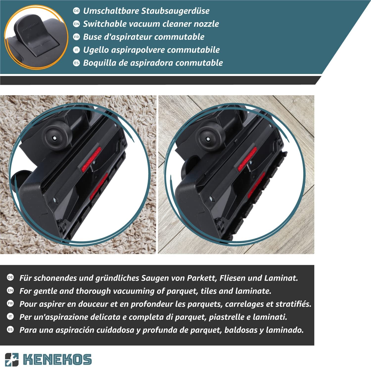 - Bocchetta per Aspirapolvere 35/32 Mm, Bocchetta Universale per Pavimenti Con 2 Rulli, Alzafilo E Spazzola, Incl. Adattatore Di Collegamento, Compatibile Con Miele, Aeg,Siemens,Bosch,Kärcher