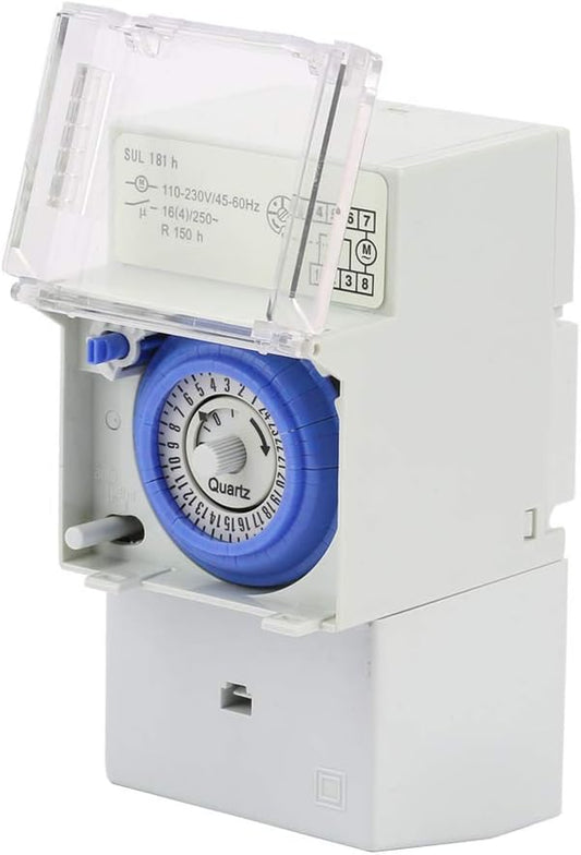 Timer per Luci, Sul181H Timer Meccanico 24 Ore, 110-230V Timer Analogico Meccanico Impermeabile Programmabile Interruttore Orario per Esterno, 48 ON/OFF Al Giorno