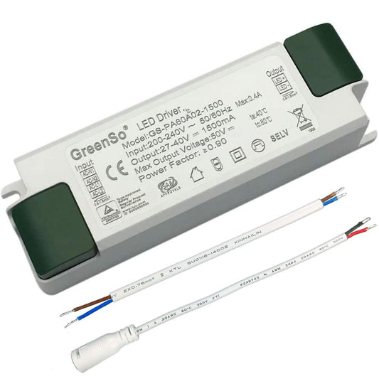 60W Trasformatore LED Driver per Luci Da Incasso 60X60 120X30 120X60 Lampada Del Pannello LED 200-240Vac 27-40Vdc 1500Ma Corrente Costante Alimentatore Non-Dim, GS-PA60A02-1500, TUV CE CB