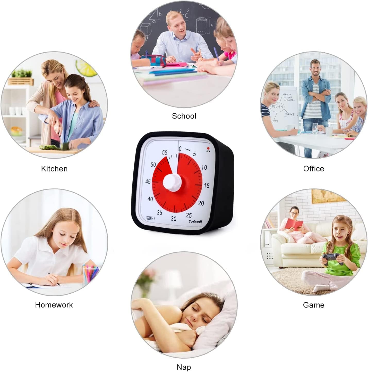 Timer Visivo Con Custodia Di Protezione, Aggiornato per Conto Alla Rovescia Di 60 Minuti per Bambini E Adulti Con Promemoria Di Batteria Bassa, Strumento Di Gestione Del Tempo(Nero)