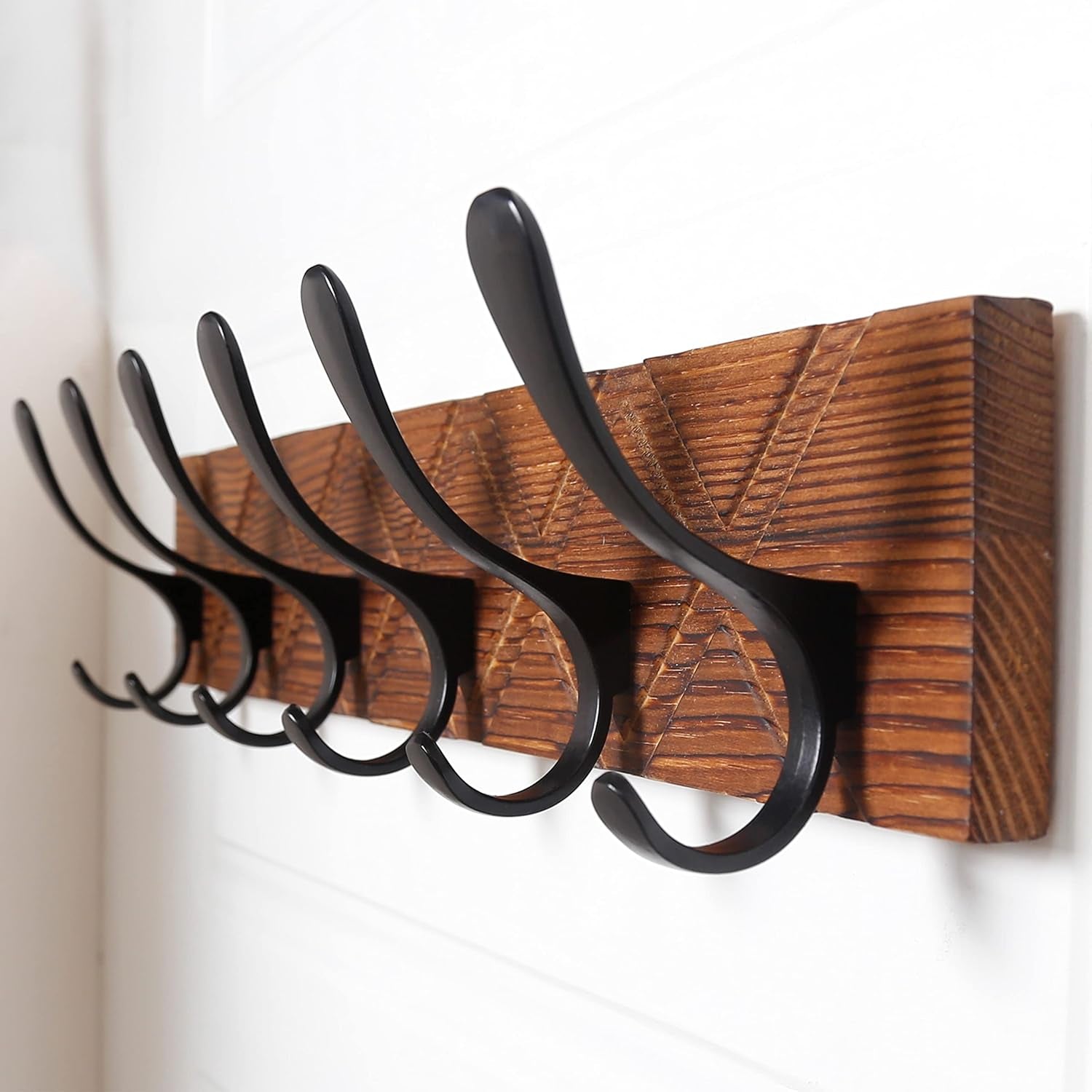 Appendiabiti Da Parete, in Legno Antico, Intagliato, Con 6 Ganci, per Appendere Cappotti, Cappelli, Vestiti, Sciarpe, Marrone E Nero