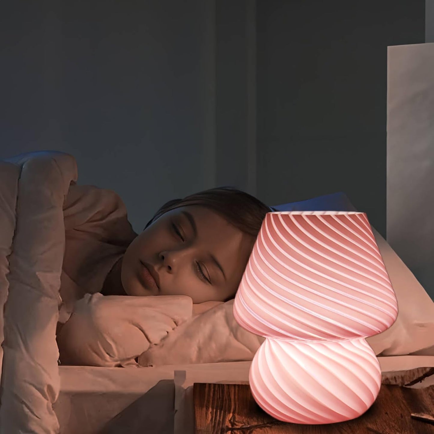 LED Lampada Da Comodino Camera Da Letto in Vetro, Abat Jour Da Comodino Moderne Lampada Di Fungo Dimmerabile Con USB Cavo, 3000K-6000K, Lampada Tavolo Cavo Da 1,5 M, 15 * 19 CM, Rosa