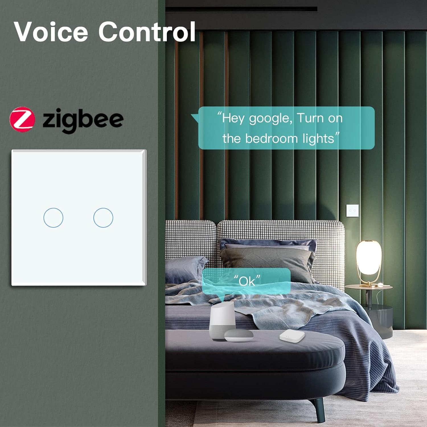 Smart Zigbee, Interruttore Intelligente Da Parete, Compatibile Con Alexa E Google Home, Interruttore a Incasso a 2 Vie, Con Pannello in Vetro Da 250 V, Bianco (Hub Richiesto)