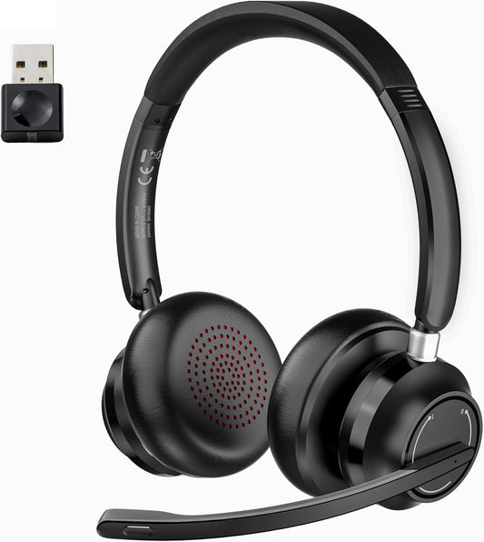 Cuffie Con Microfono Senza Filo per PC E USB Dongle, Cuffie PC Senza Fili Con 45 Ore Di Riproduzione, Mic Mute, per Call Center, Skype Zoom, Etc