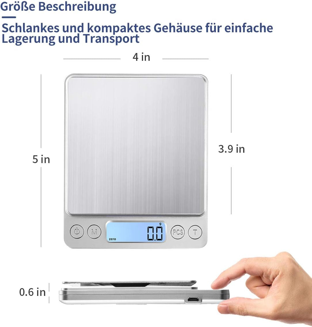 Bilancia Digitale Da Cucina Con USB, 3 Kg/0,1 G, Ad Alta Precisione, per Ingredienti Di Cottura, Gioielli, Francobolli E Caffè in Acciaio Inox