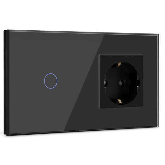 Interruttore Della Luce Touch Con Presa a 1 Via, 1 Via, Con Display LED, Interruttore Touch Screen Da Incasso, Con Cornice in Vetro, 157 Mm, Nero, 500 W (Non Interruttore Intelligente)