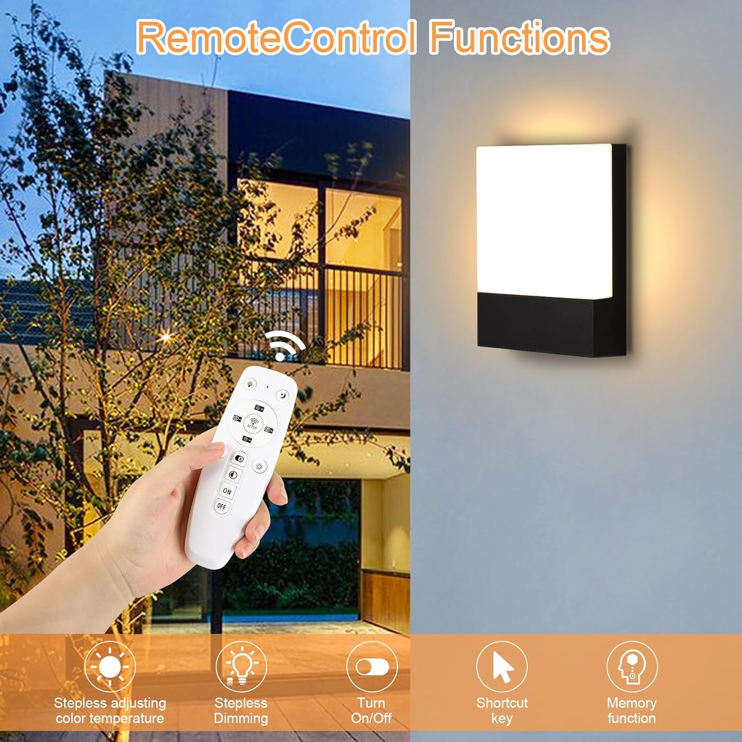 Dimmerabile Applique Da Parete Esterno Impermeabile IP65 Lampada Da Parete 18W Luce Da Muro LED Con 2.4G Telecomando APP Controllo 2700K-6500K Regolabile per Balcone, Giardino Veranda Via