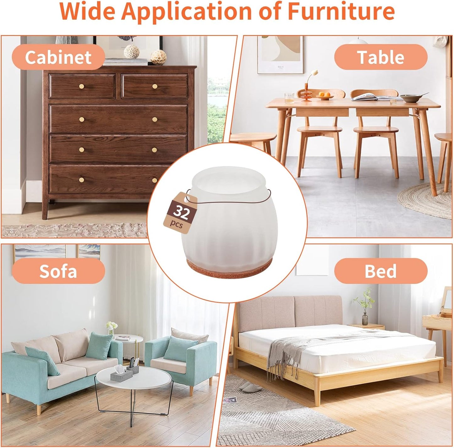 32P Protezioni per Pavimenti per Gambe per Sedie 33-40Mm, Trasparenti, per Piedini Quadrati per Mobili, Tappi per Gambe in Silicone per Proteggere Pavimenti in Legno Duro Da Graffi E Rumori