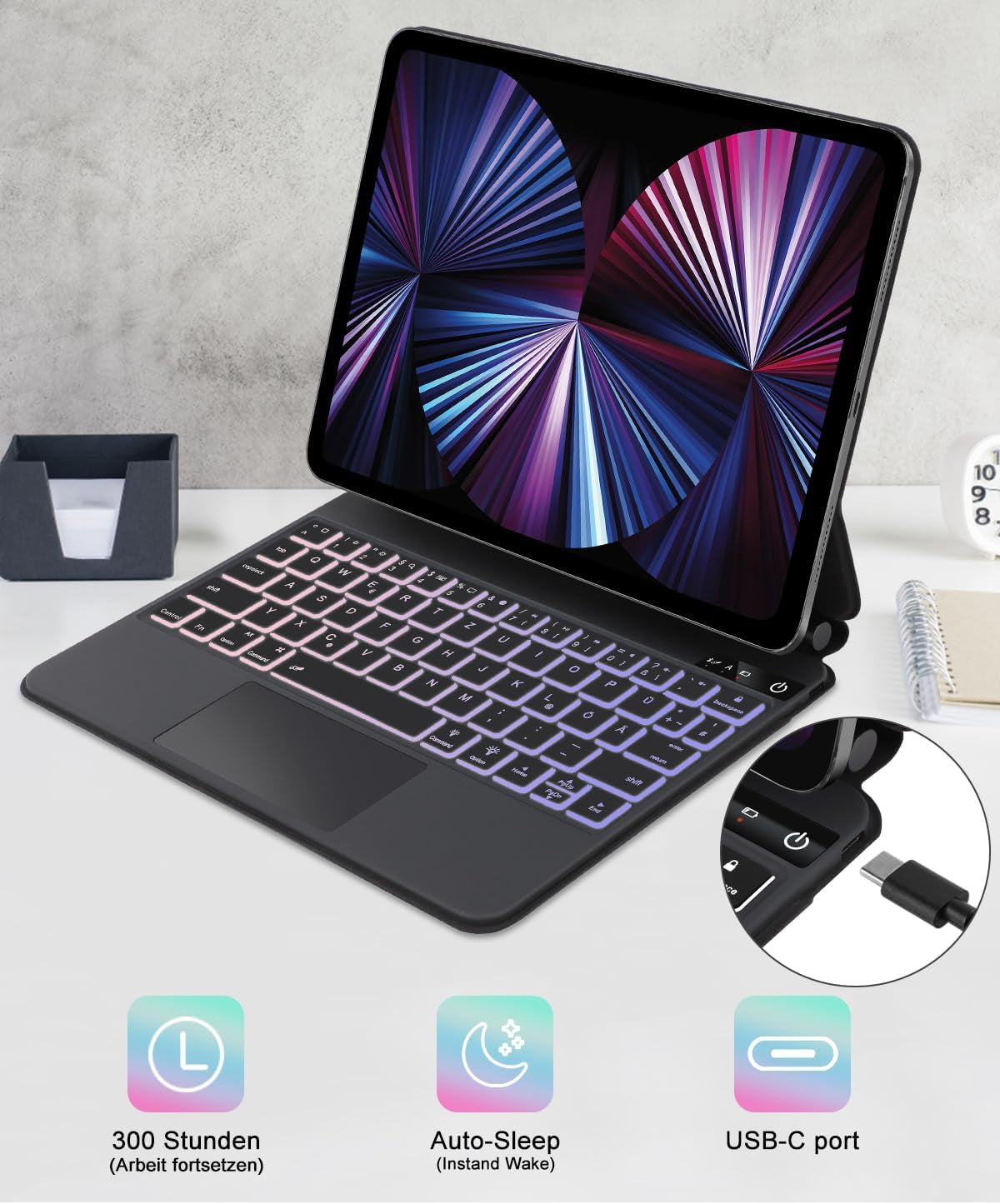 Magic Keyboard Ipad Air 11 M2 2024, Tastiera Magica Illuminata Con Trackpad per Ipad Pro Da 11" 4./3./2./1 E Ipad Air 6./5./4