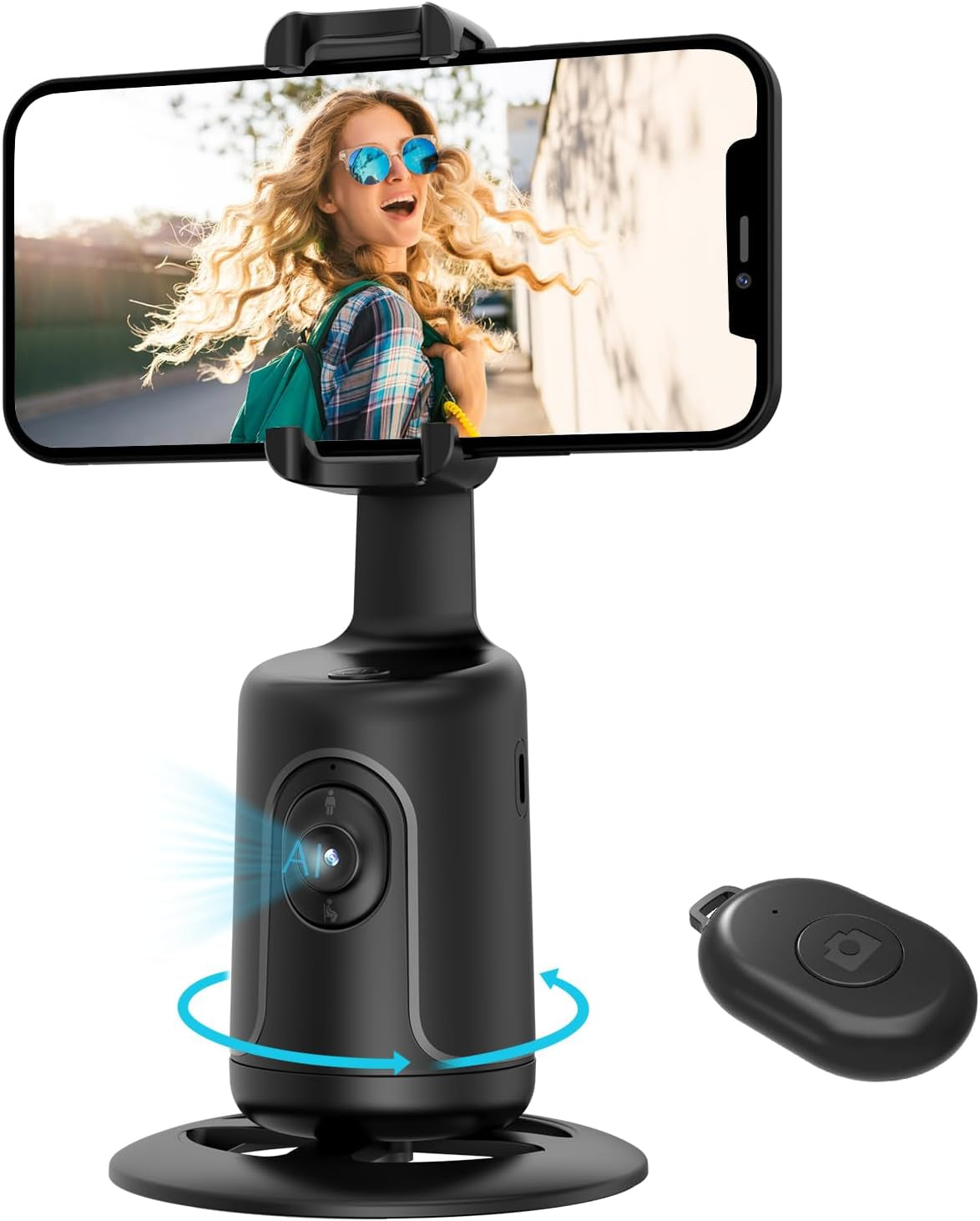 Treppiede per Tracciamento Facciale Automatico, Rotazione a 360°, Supporto per Fotocamera per Telefono, Supporto per Scatto Intelligente, Con Bastone per Selfie, Senza App, Controllo Gestuale, Per