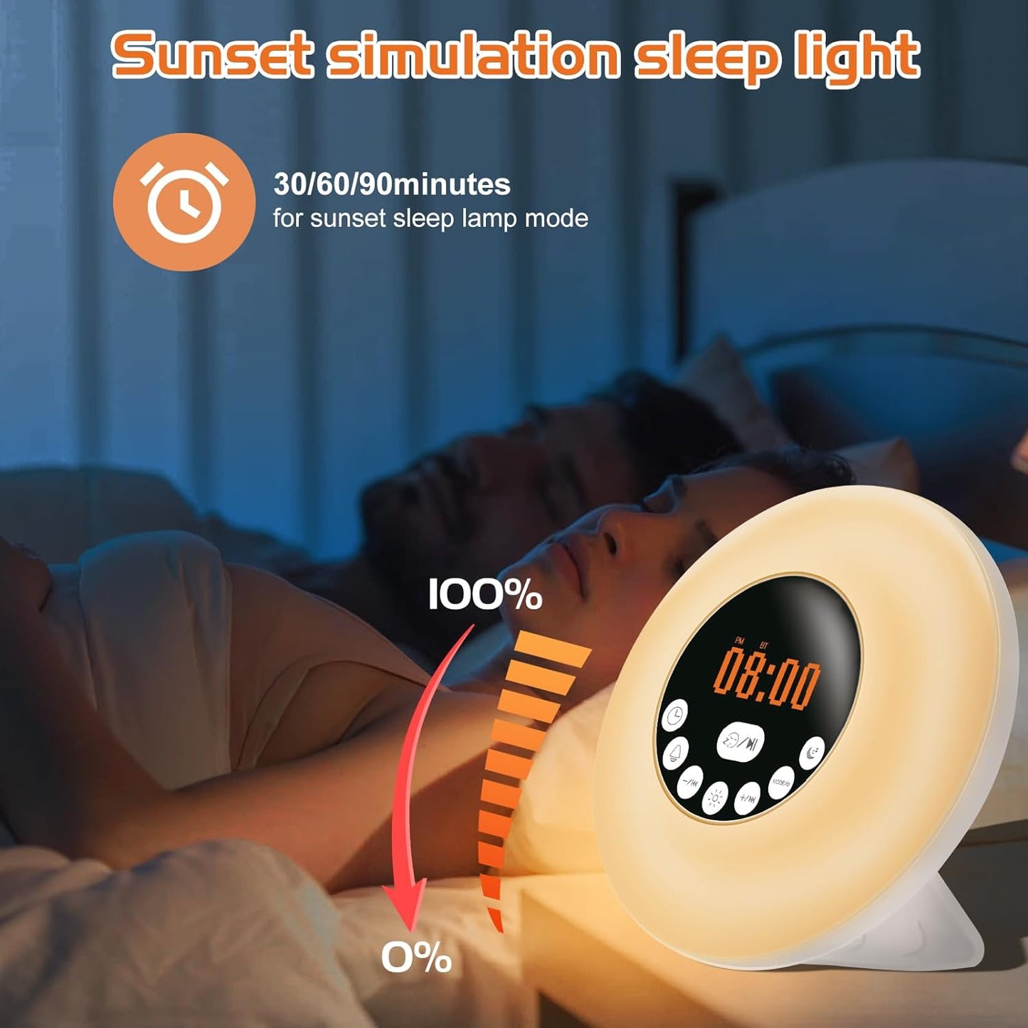 Wake up Light, Sveglia Alba Con Interruttore a 6 Colori E Radio FM, Sveglia Luce Con Suoni Della Natura Multipli, Controllo Touch E Funzione Snooze