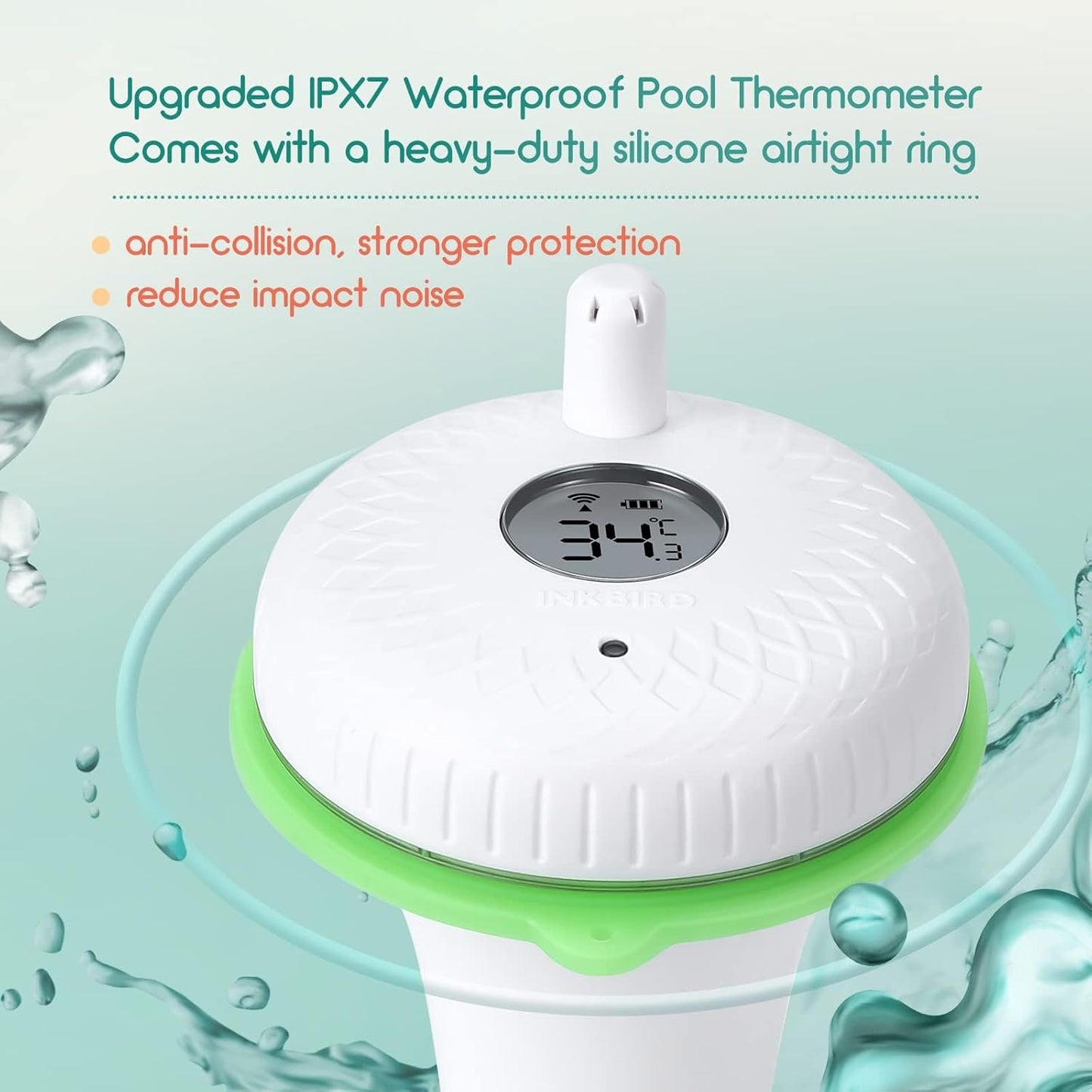 Termometro Piscina Wifi E IBS-M2 Gateway Combinazione,App Controllo,Temperatura Monitor Di Piscina Supporto 9 Canalis,Schermo Grande,Termometro Galleggiante per Piscina,Bagno,Acquario, Spa