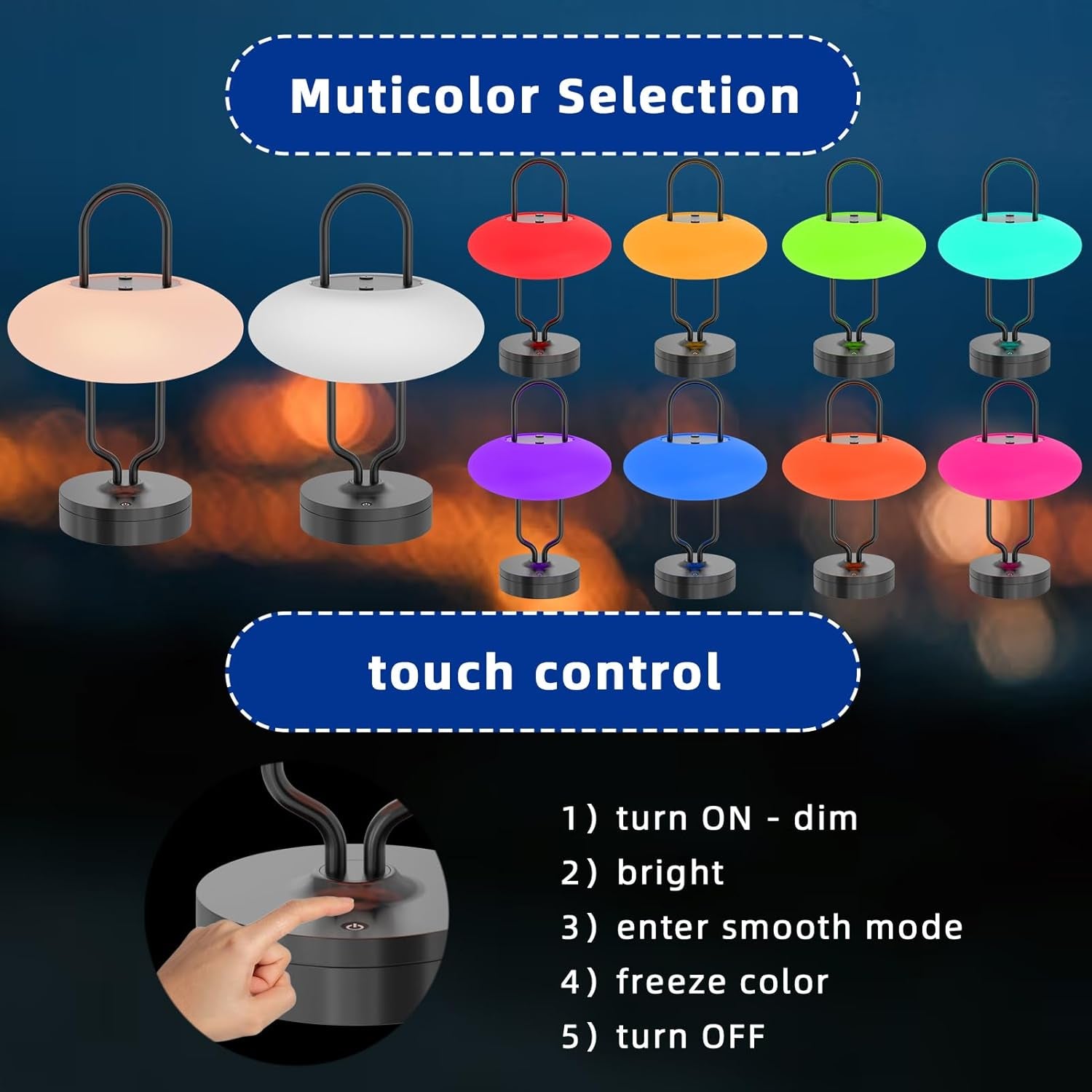 Lampada Da Tavolo a LED a Batteria, Senza Fili, Luce Calda, Dimmerabile, 8 Colori, Cambia Colore, Batteria a LED, Impermeabile, IP54, Ideale per Casa, Giardino, Balcone, Tavolo Da Pranzo