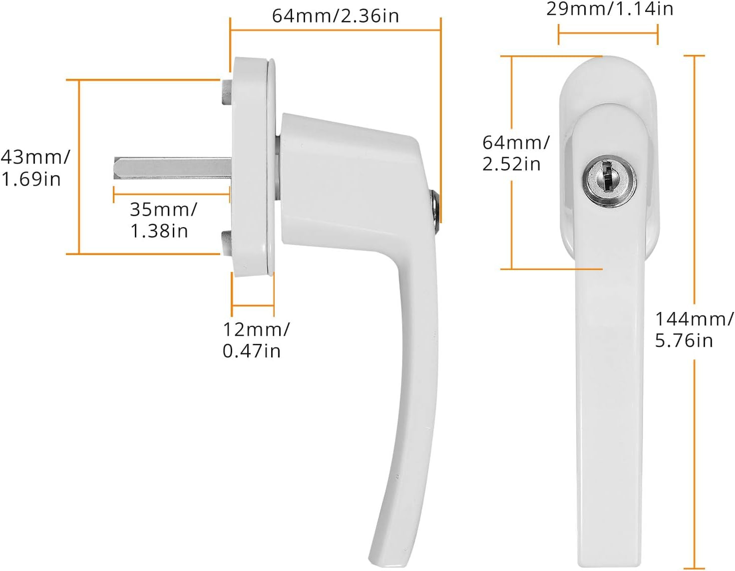 2 Pezzi 43Mm Maniglia per Finestre Girevole 90° Maniglie Inserite Con Serratura per Finestra UPVC Porte Balcone Maniglia Della Finestre per Chiusura Di Sicurezza Bambini Con Chiave - Bianco