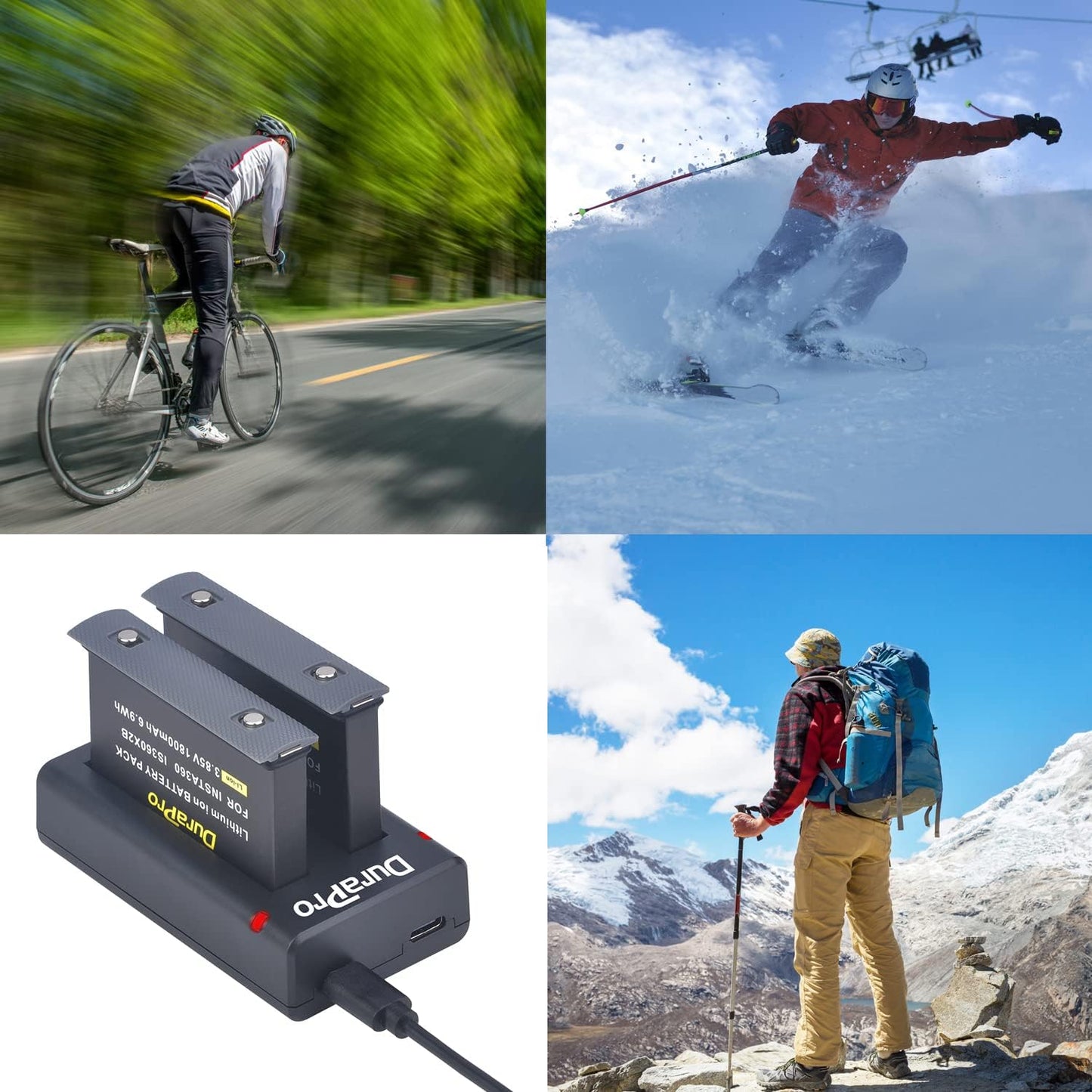 Batteria 2X 1800Mah + caricatore doppio USB con porta di tipo C per fotocamera Insta360 X2
