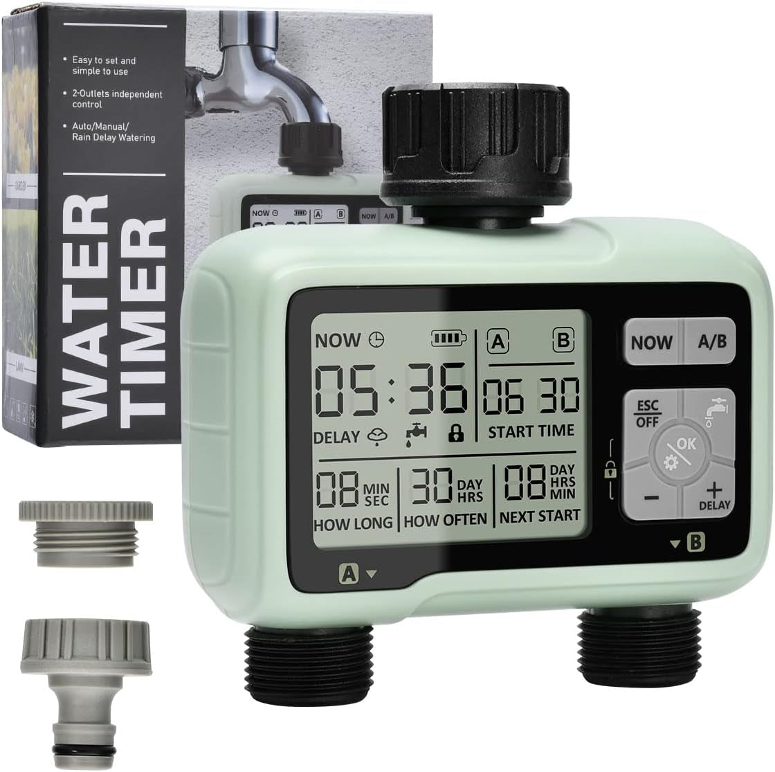 Computer per L'Irrigazione Con 2 Uscite Controllate in Modo Indipendente, Timer Digitale per L'Acqua  Con Display LCD, Controller per L'Irrigazione Automatica/Manuale
