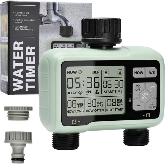 Computer per L'Irrigazione Con 2 Uscite Controllate in Modo Indipendente, Timer Digitale per L'Acqua  Con Display LCD, Controller per L'Irrigazione Automatica/Manuale