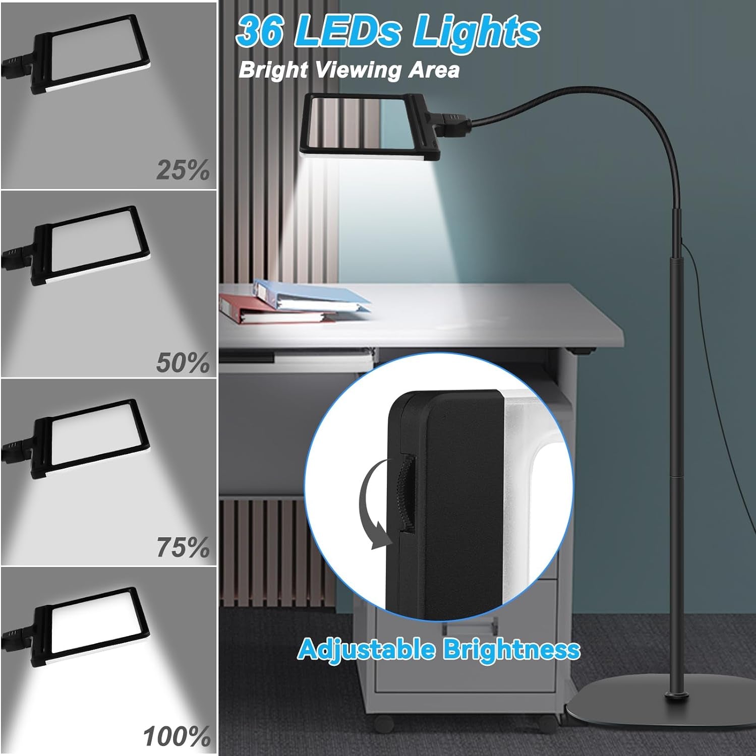 5X Lente D'Ingrandimento Con Luce E Supporto, Lampada D'Ingrandimento a Collo D'Oca Flessibile a 36 LED, 3 in 1 Lente D'Ingrandimento Illuminata Regolabile per Lettura, Cucito, Artigianato