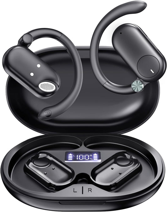 Open Ear Cuffie Senza Fili Bluetooth 5.3 IPX7 Impermeabile Sport Cuffie Con Archetto Girevole 60 Ore Di Gioco, Cuffie ENC Con Cancellazione Del Rumore per Corsa E Ciclismo