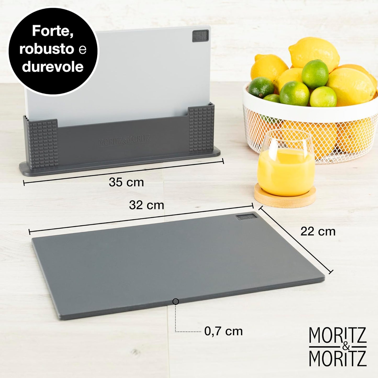 Set Tagliere Da Cucina - 3X Taglieri Cucina 32 X 22 Cm in Porta Taglieri - Grigio E Nero - Set Taglieri Cucina Grande - Tagliere Lavastoviglie E Igienico - Set Taglieri Plastica