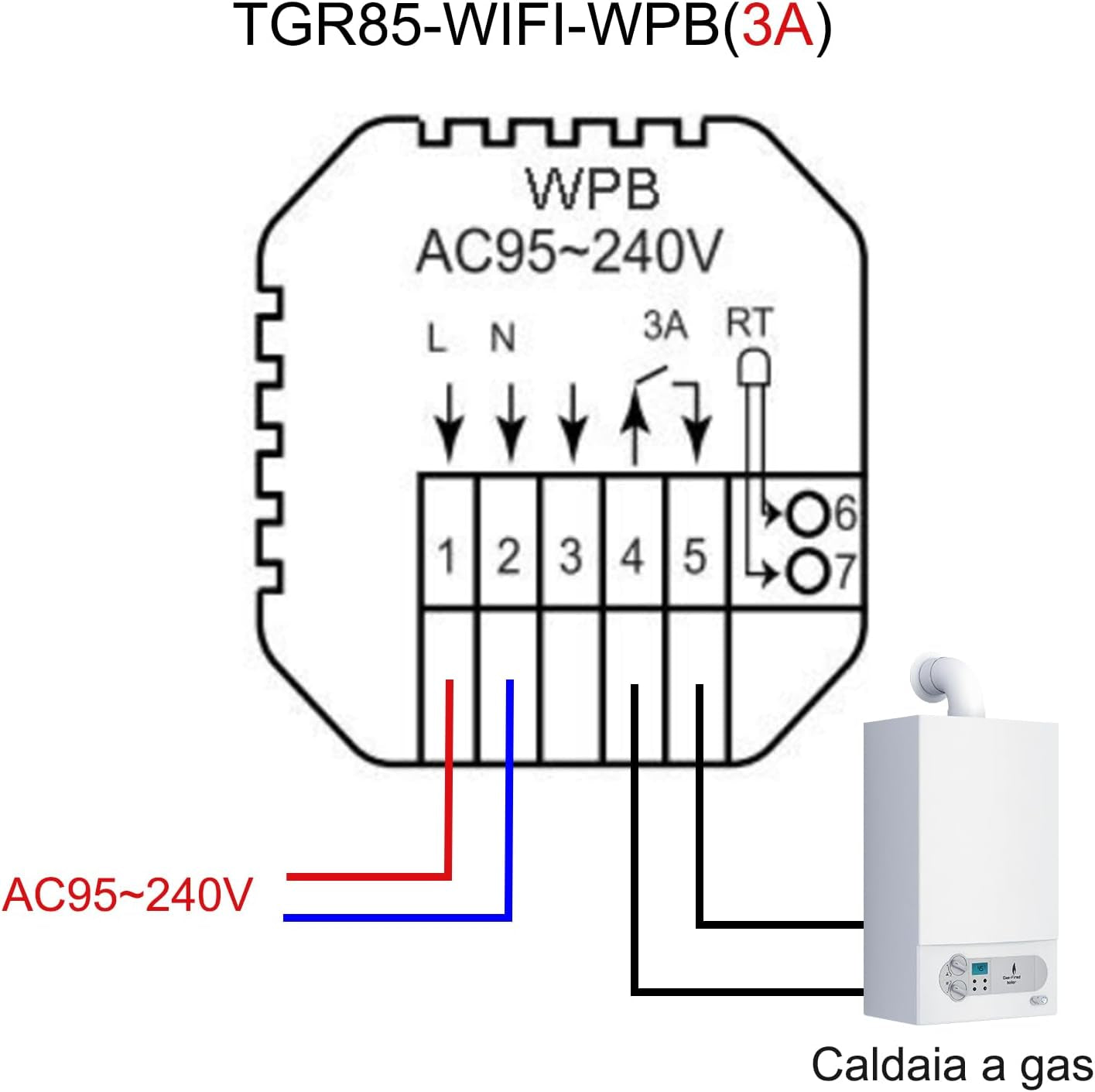 Termostato Wifi Caldaia a Gas, Tuya Termostato Ambiente Parete Smart Programmabile Settimanalmente per Riscaldamento Caldaia a Gas/Acqua Compatibile Con Alexa 3A TGR85WIFI-WPB