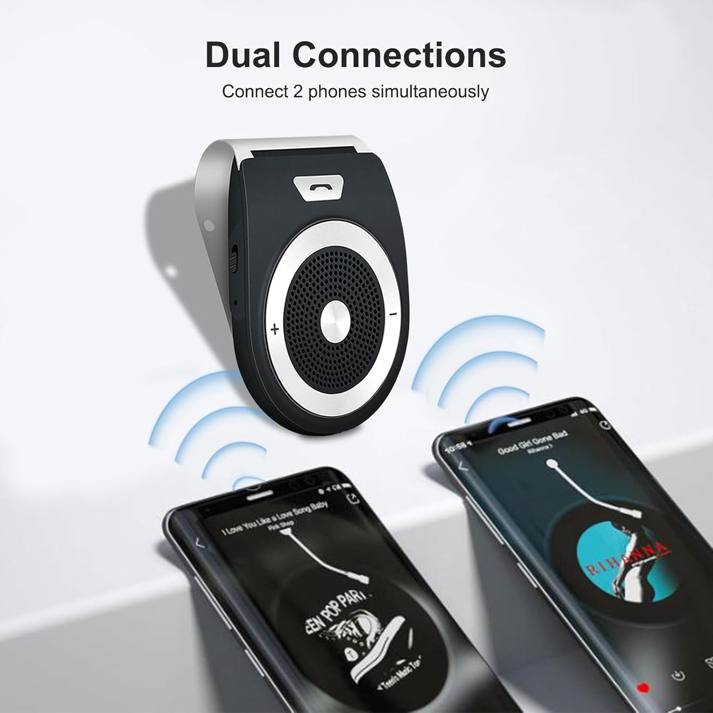 Kit Vivavoce Bluetooth per Auto, Portatile Kit Vivavoce Da Auto Con Accensione Automatica per Chiamate Vivavoce, GPS E Musica, Supporto Siri&Google, Microfono Integrato E Connessioni Multipoint