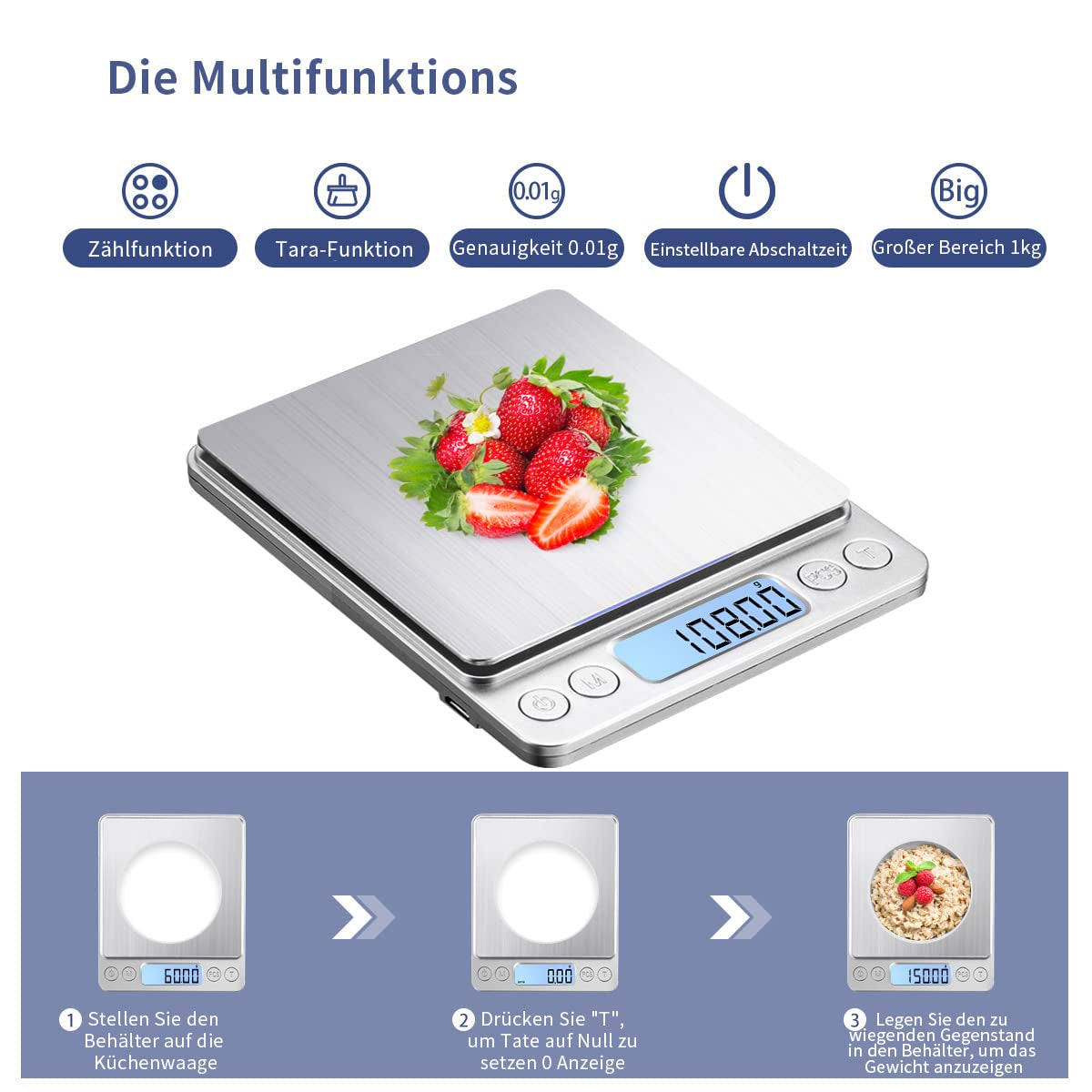 Bilancia Digitale Da Cucina, Bilancia per Pesare, 1 Kg/0,01 G, Con Ricarica USB, Perfetta per Gioielli, Monete, Polveri, per Cottura