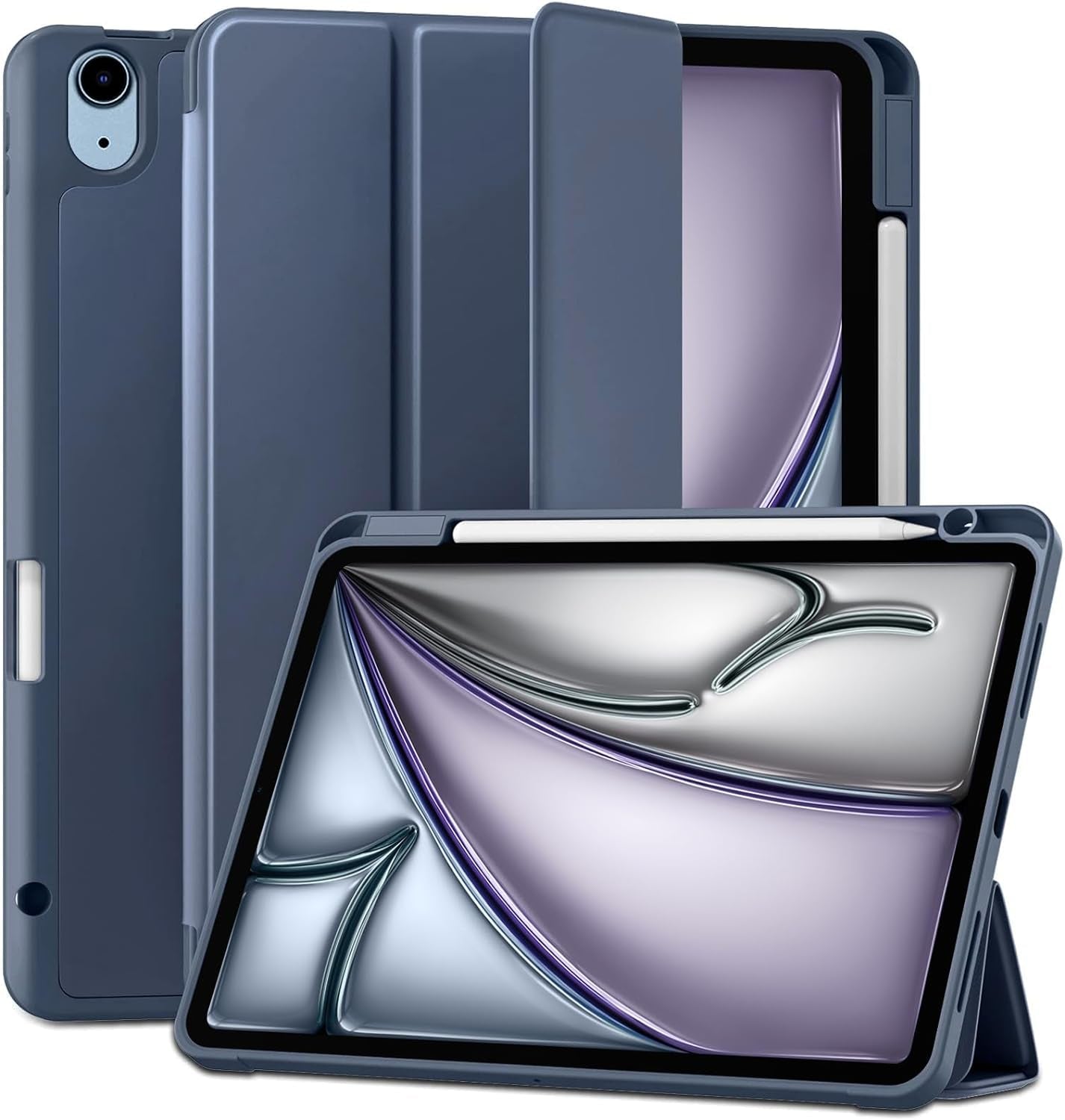 Custodia Compatibile Con Ipad Air 5 2022/Ipad Air 4 2020, Cover Morbida in TPU Ripiegabile per Ipad 10.9 Pollici, Con Portamatite, Auto Sveglia/Sonno (Blu Grigio)