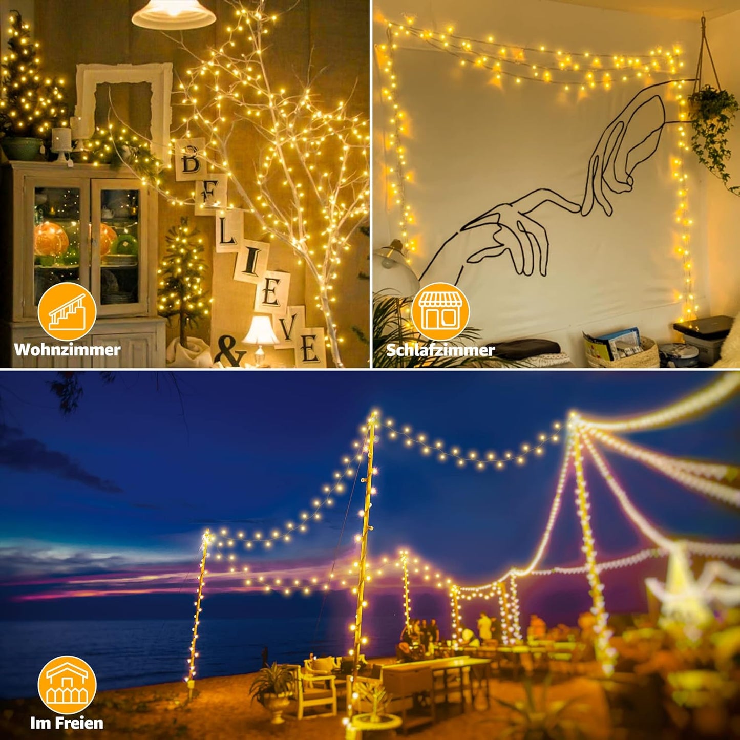 Catena Luminosa Di Natale 400 LED 40M, Luci Stringa Fata Luce Impermeabile Con 8 Modelli Di Illuminazione per Interno Ed Esterno, Feste, Matrimoni, Albero Y Giardino Decorazioni, Bianco Caldo