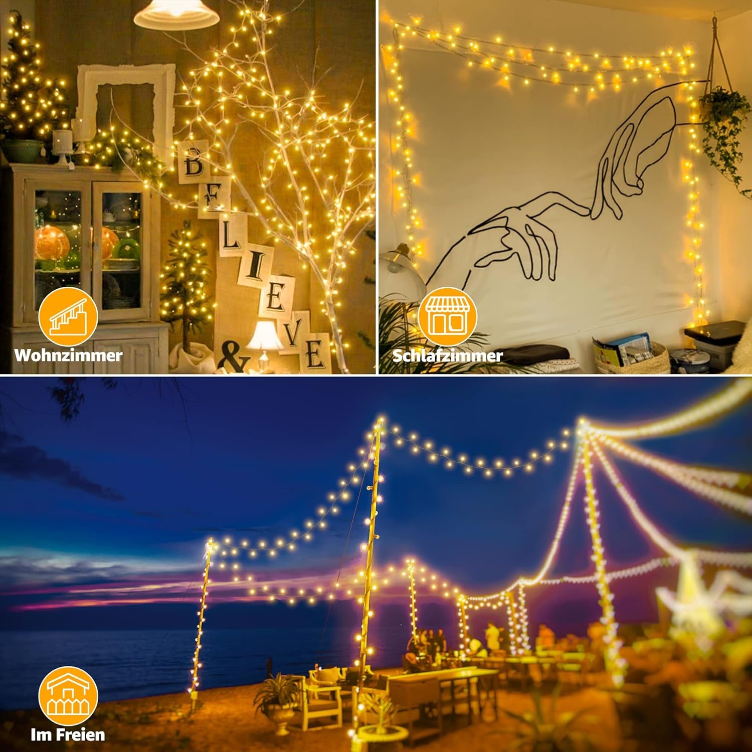 Catena Luminosa Di Natale 400 LED 40M, Luci Stringa Fata Luce Impermeabile Con 8 Modelli Di Illuminazione per Interno Ed Esterno, Feste, Matrimoni, Albero Y Giardino Decorazioni, Bianco Caldo