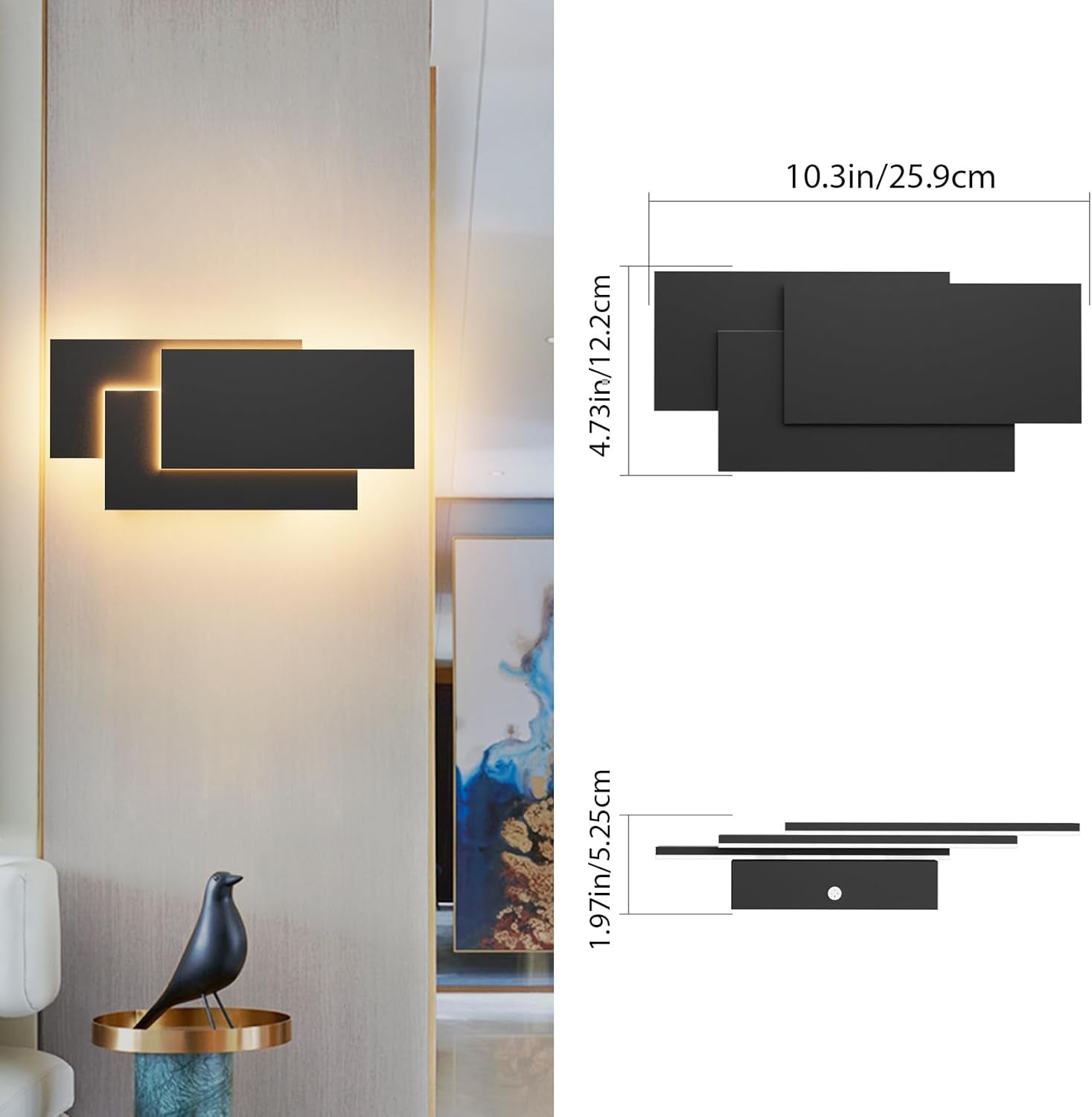 24W Lampada Da Parete Applique Da Parete Interni Moderno LED Bianco Caldo 3000K Lampada Da Muro per Soggiorno, Camera Da Letto, Corridoio, Scale (Nero)