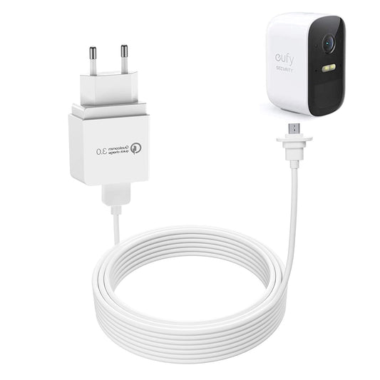 Eufy 2C/2C Pro - Cavo Di Ricarica per Fotocamera Eufy 2C/2C Pro Quick Charge 3.0 Con Cavo Da 9 M, Resistente Alle Intemperie, 2 Pezzi, Colore: Bianco