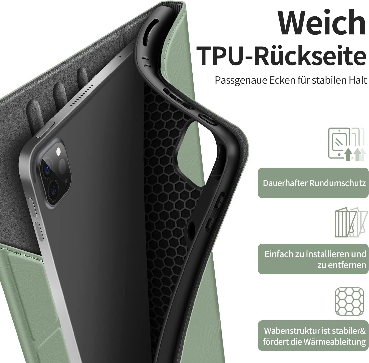 HOLIMET Custodia per Ipad Pro 12.9 2022 6 Generazione, 2022/2021/2020/2018 (6A/5A/4A/3A Gen) Ultra Smart Cover Con Pencil Holder per Pencil 2, Auto Svegliati/Sonno Case per Ipad Pro 12.9 Pollici Verde