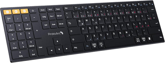 XK21 2.4G Tastiera Senza Fili per Mancini, Tastiera Bluetooth Senza Fili per Mancini, Tastiera Piatta Tedesca QWERTZ Layout Sinistro Numpad Con Tre Dispositivi Multipli, Mac/Windows/Android
