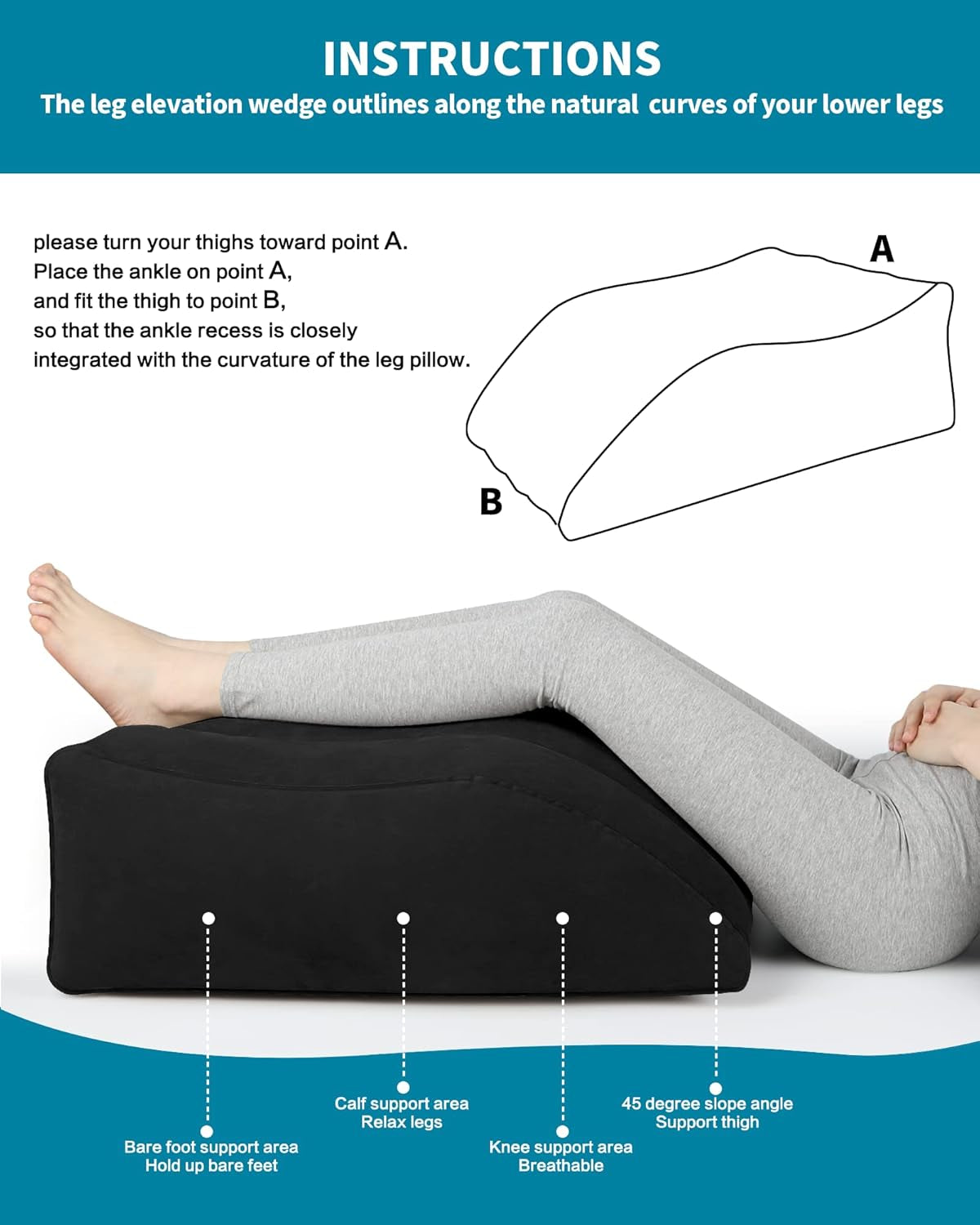 Cuscino per Gambe, Cuscini per Gambe Comfort per Dormire, Migliora La Circolazione E Riduce Il Gonfiore, Adatto per Migliorare La Qualità Del Sonno, Gravidanza, Chirurgia E Infortuni, Recupero(Nero)