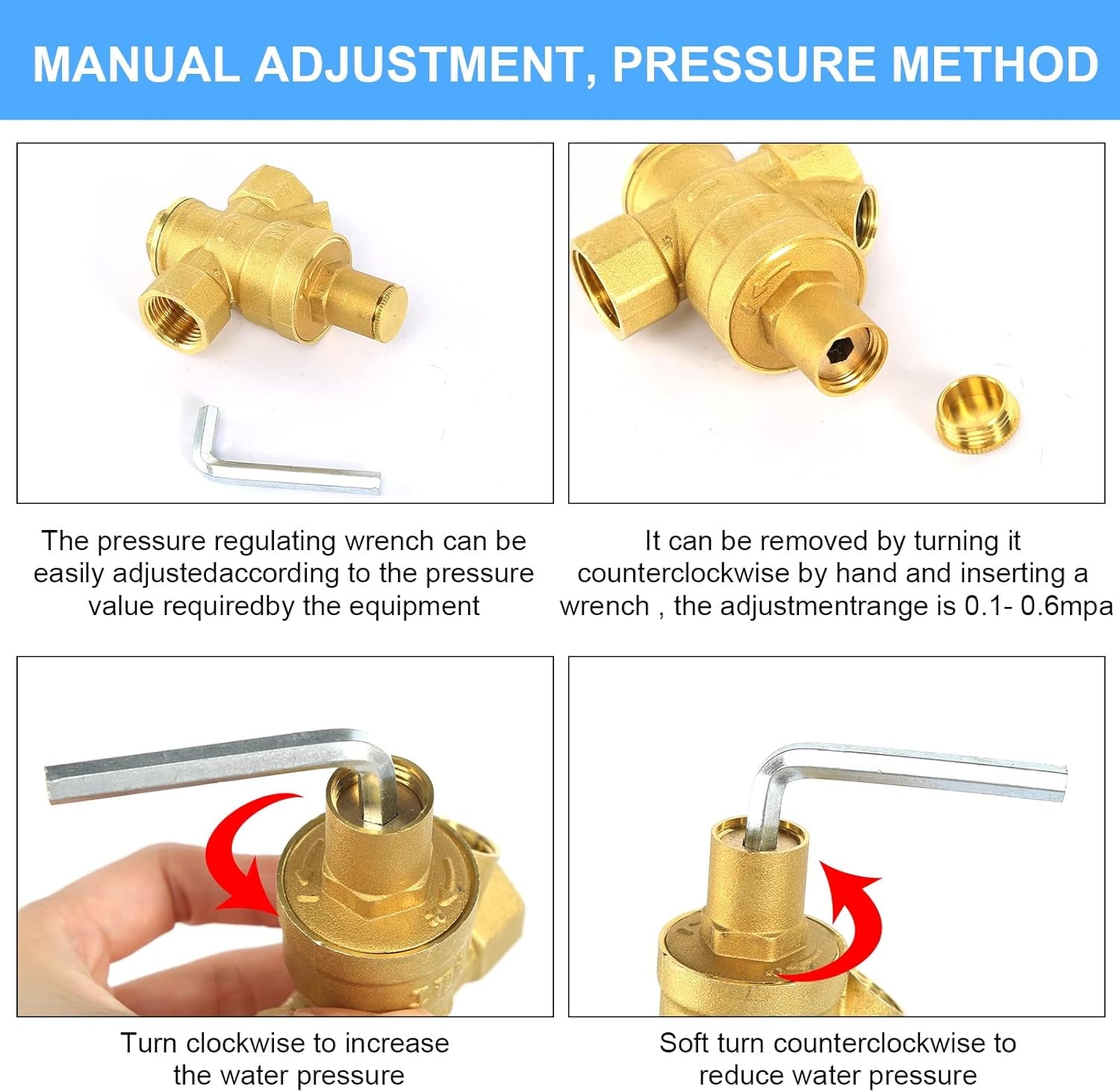 Regolatore Di Pressione Acqua 3/4 Pollice DN20 Con Manometro Pressione Acqua 100% in Ottone Ad Alta Durezza, Riduttore Pressione Acqua Valvola Di Riduzione Della Riduttore Di Pressione Acqua 3/4