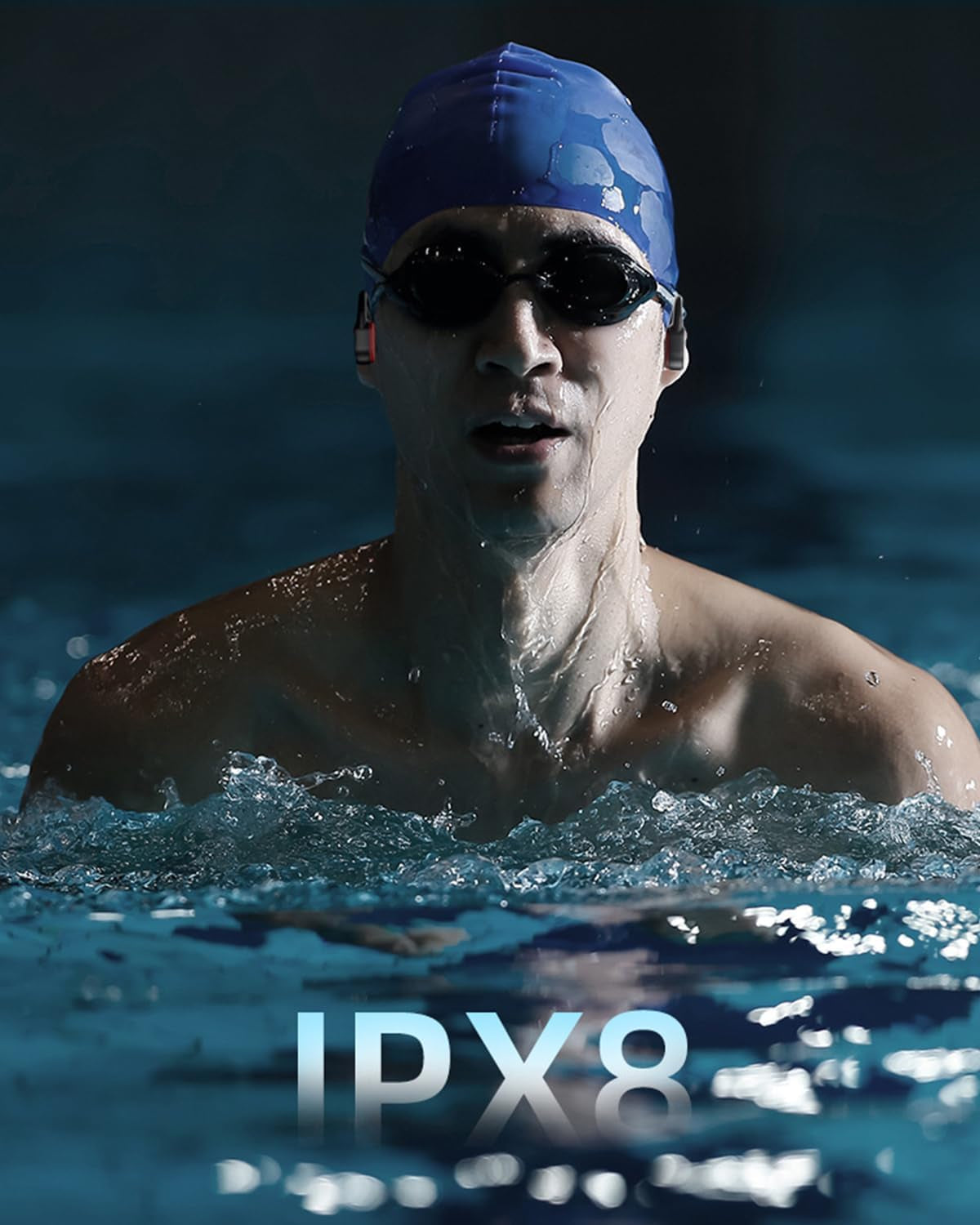 Cuffie a Conduzione Ossea Impermeabili, Cuffie Da Nuoto IPX8 Con Memoria 32G,Cuffie Sportive Bluetooth 5.3 Con Orecchio Aperto Con Microfono Wireless per Corsa,Nuoto, Ciclismo, Allenamento(Rosso+Nero)