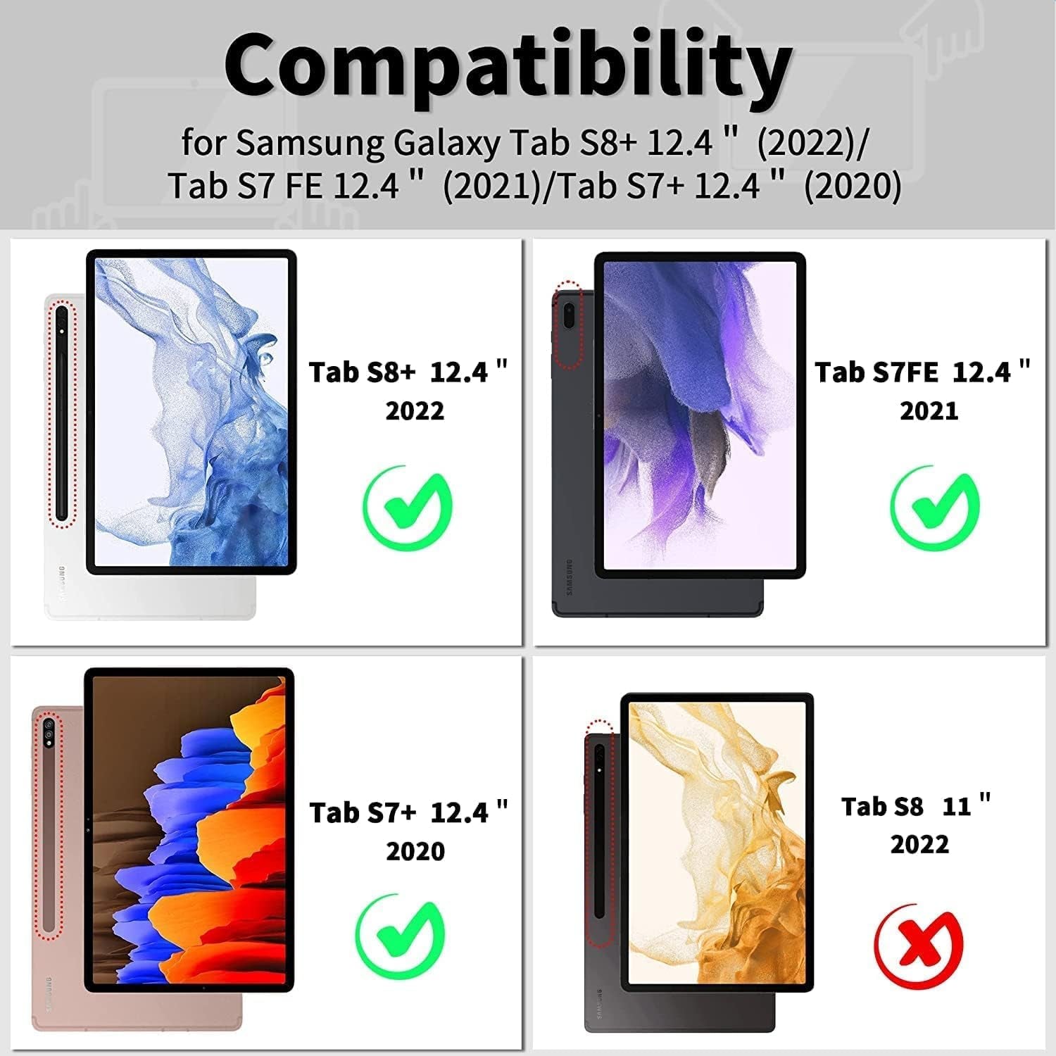 Custodia per Samsung Galaxy Tab S7 FE 12.4 5G/ S8+ plus 5G 2022/ S7+ plus 12.4 Cover in Pelle PU Flip Portafoglio Con Porta Penna Custodia Con Funzione Di Supporto - Viola
