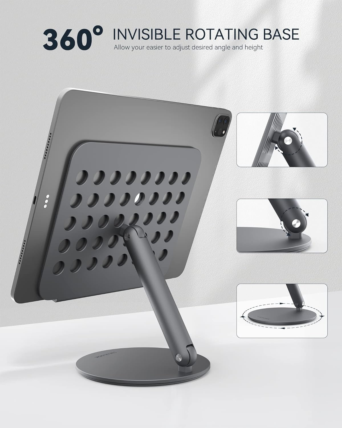 Supporto Universale per Tablet, Porta Ipad Da Tavolo Regolabile Pieghevole E Ruotabile a 360°, Compatibile Con Ipad Pro Air Mini, Samsung Galaxy Tab, Surface Pro, Switch, Grigio