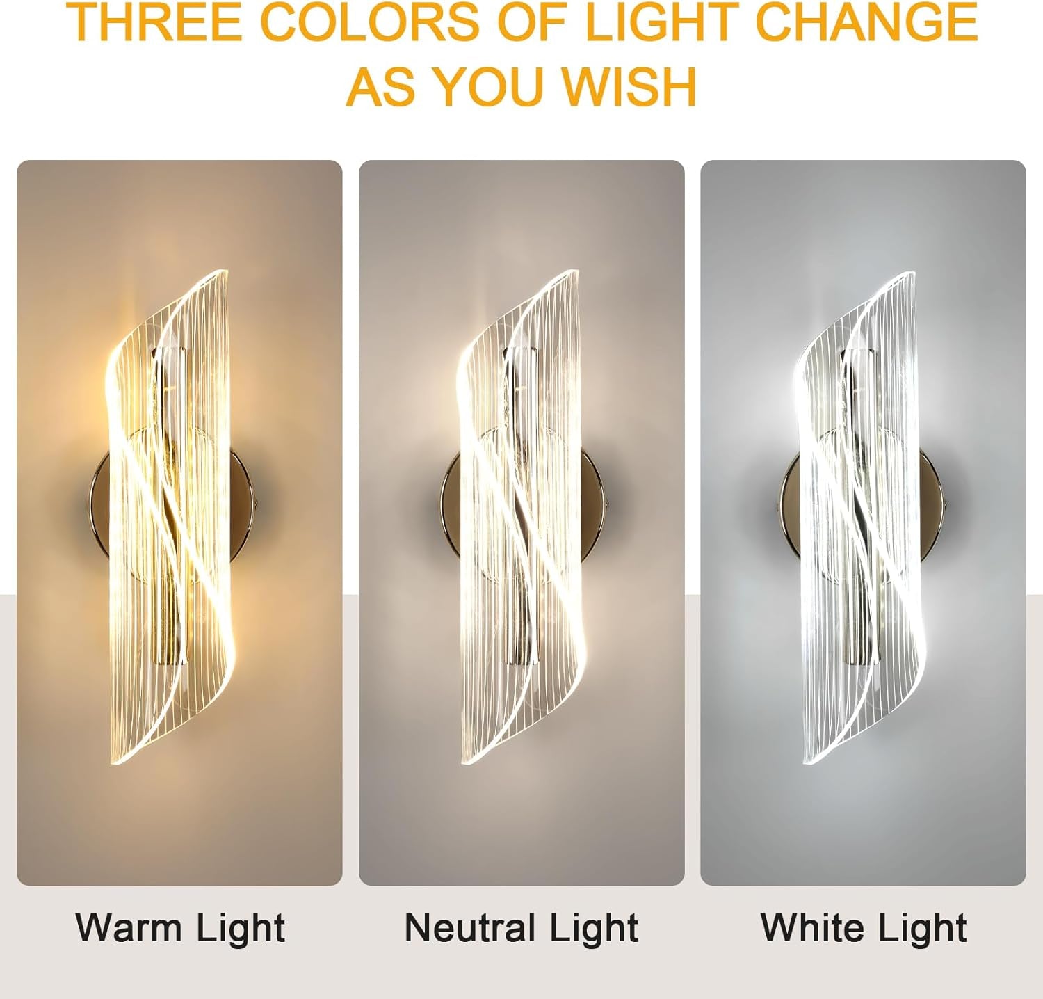 Applique Da Parete Interno, 16W 1800LM Lampada Da Parete a LED, 3000K&4500K&6500K Applique LED Creativo per Camera Da Letto Soggiorno Corridoio, Oro, 28 * 10CM