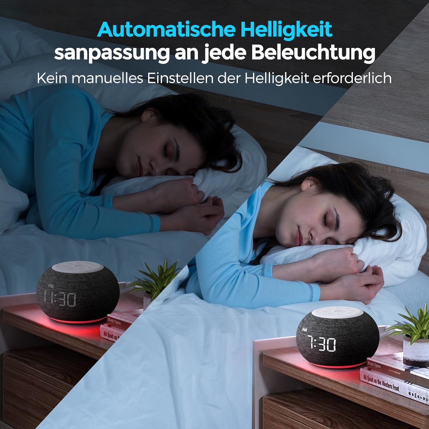 Radiosveglia Automatica Dimmerabile per Camera Da Letto, Luce Notturna a 9 Colori, Dimmer 0-100%, 7 Suoni Di Sveglia, Radio FM, Timer per Il Sonno, Piccola Sveglia per Il Comodino