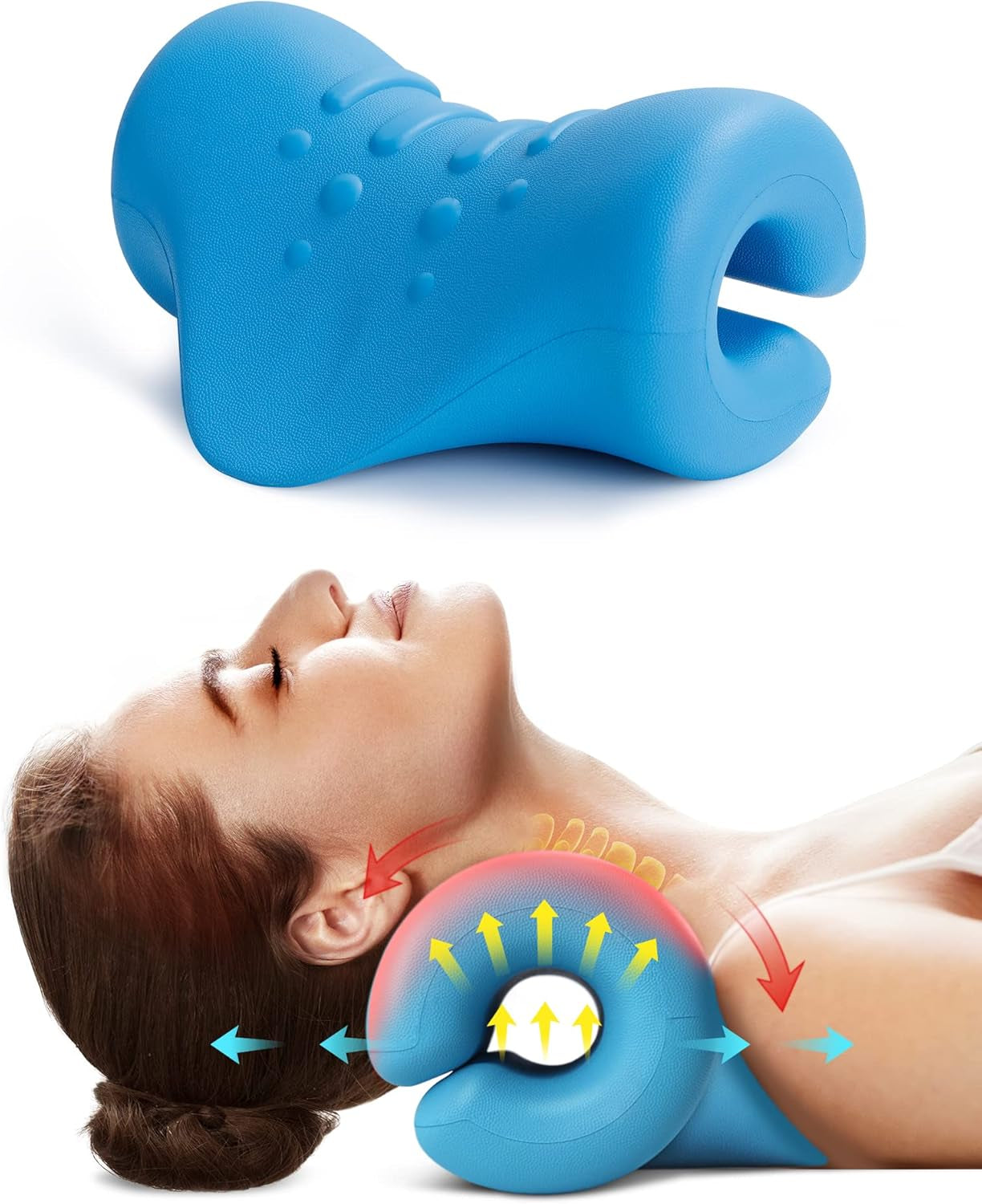 Rilassante per Collo E Spalle, Dispositivo Di Trazione Cervicale Barella per Collo Portatile, Correttore Di Postura Del Collo Cuscino per Chiropratica per Alleviare Il Dolore(Blu)