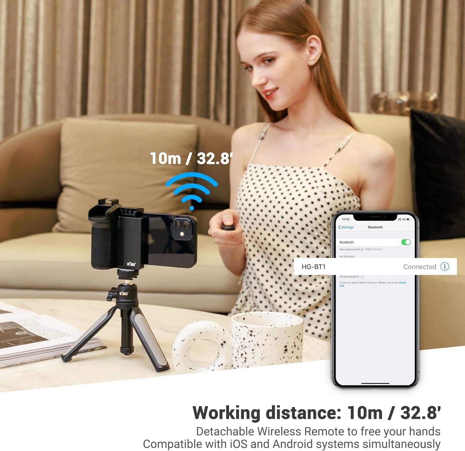 Wireless Remote Control Handgirp Impugnatura per Smartphone, Clip per Cellulare Con Filettatura Femmina Da 1/4 "-20 - Treppiede Compatibile per Riprese Vlog Live Streaming