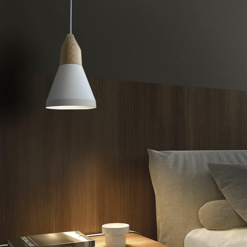 Lampada a Sospensione Bianco Vintage,2 Fiamme Nordiche Altezza Regolabile, Sospensione Moderna in Legno Paralume in Metallo, E27 Lampada Sospensione per Cucina,Sala Da Pranzo, Camera Da Letto