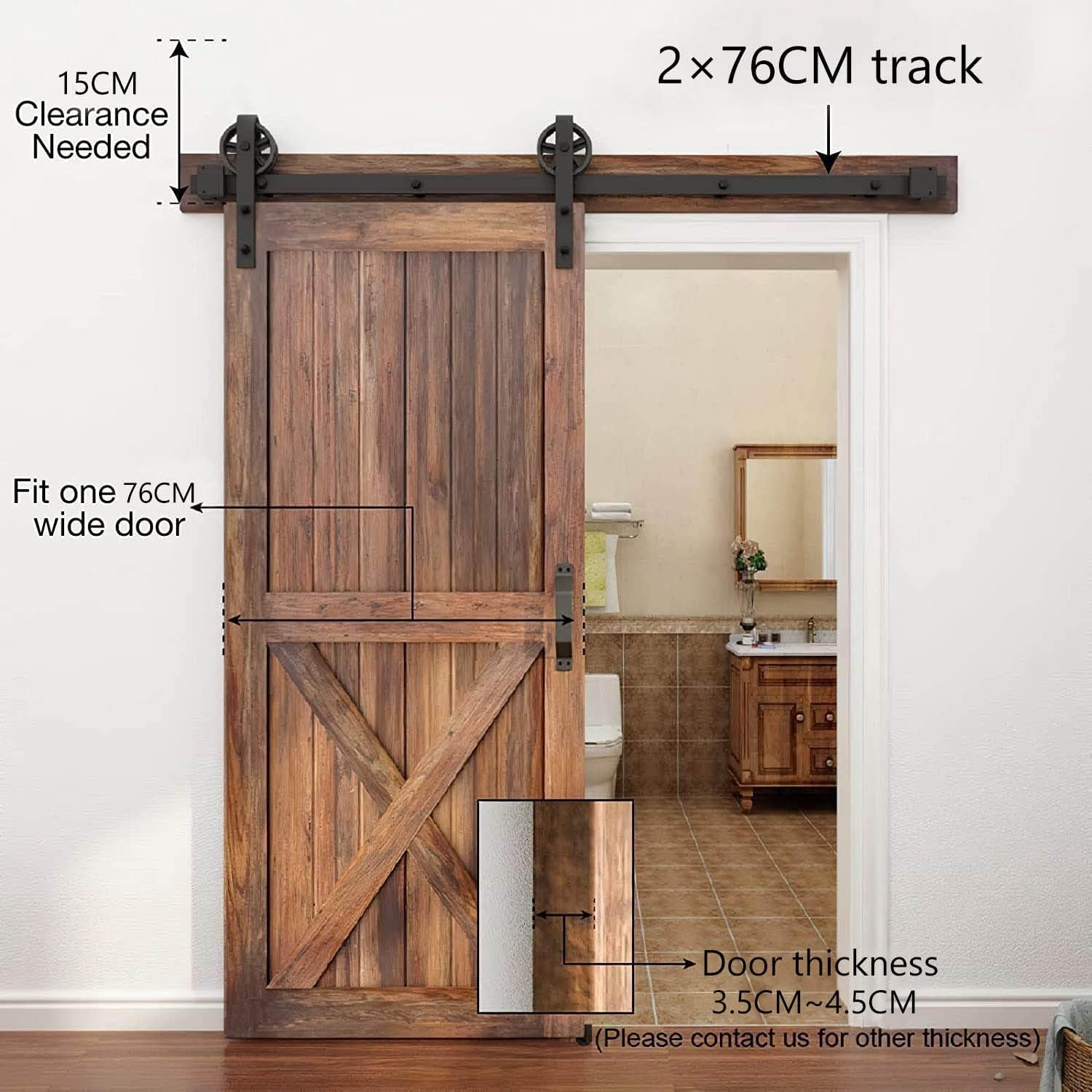 150Cm Kit per Armadio per Ferramenta per Porte Scorrevoli per Uso Intensivo Con Sistema Di Binario Nero per Porta Singola, Senza Intoppi E Silenziosamente