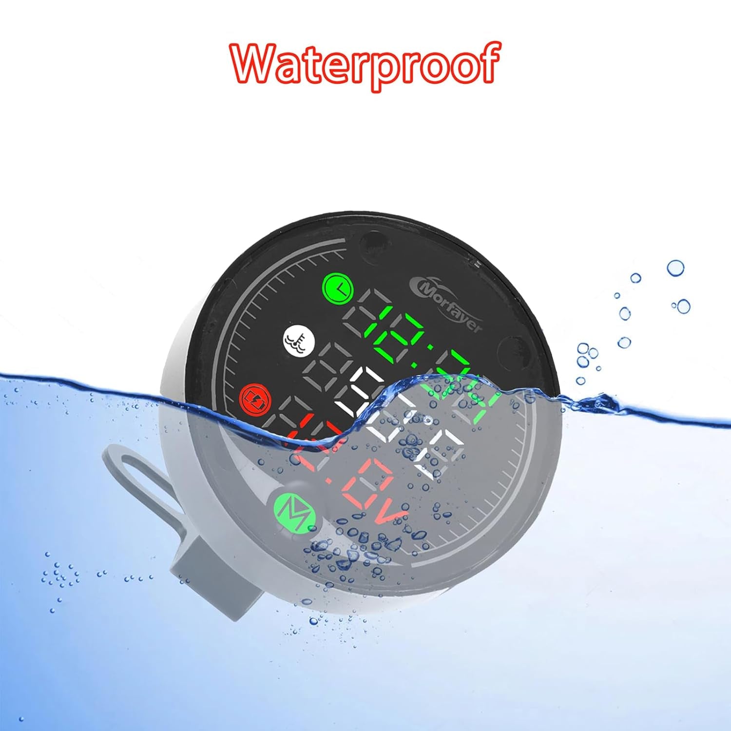 Contatore Moto LED 5 in 1, Termometro Digitale per Moto + Voltmetro ATV + Orologio Elettronico + Cronografo + Caricatore USB, Termometro Acqua Multifunzione Con Sensore per Moto