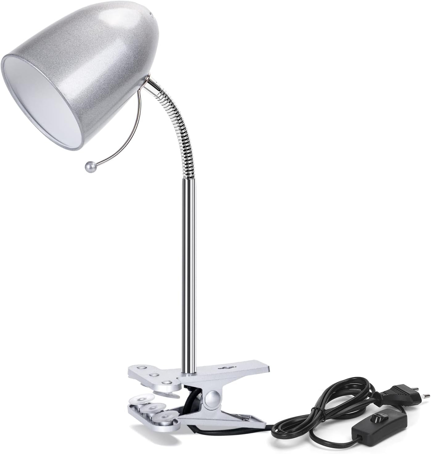 Lampada Da Lettura Con Pinza， Lampada Da Scrivania Vintage Con Clip，Compatibile Con LED Lampadinea a Modello E27，Max. 11W，Lampadina Non Inclusa，Con Metallo Braccio Regolabile E Cavo，Argento